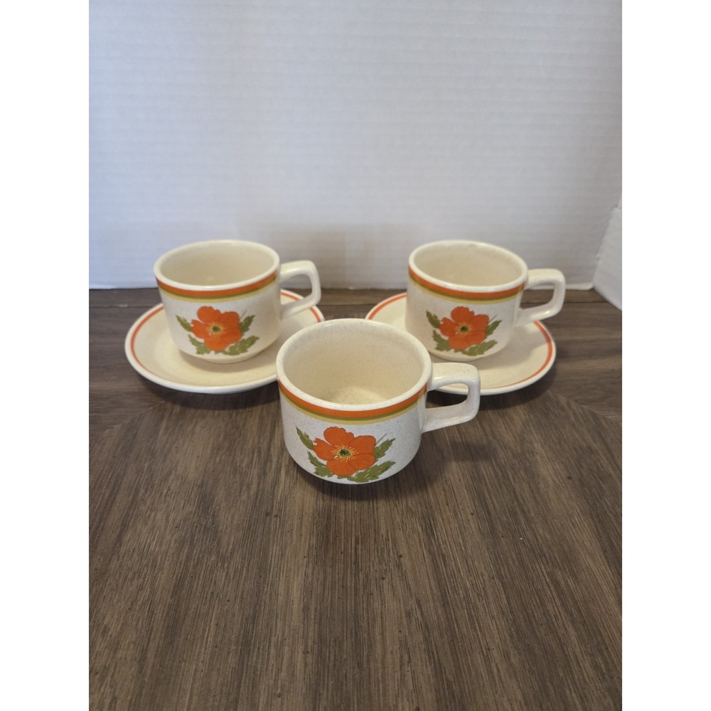 Lenox Temper-Ware Fire Flower Cup & Saucer 3 Microwave/Oven Safe vintage fall